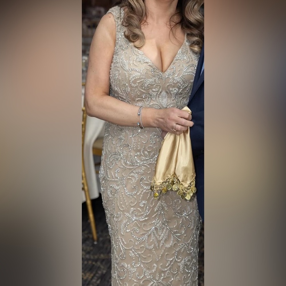 Silver Beaded Evening Gown